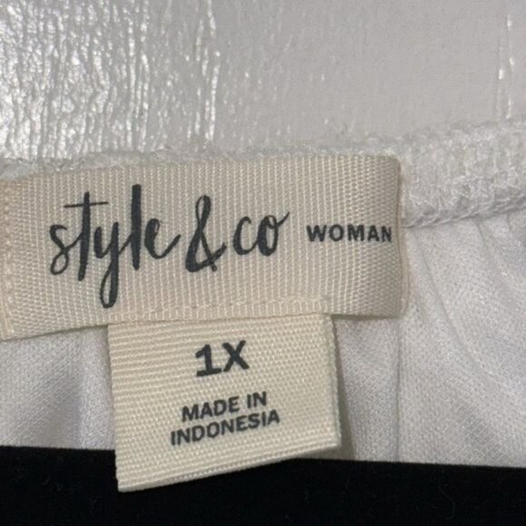 Style & Co Womens 1X Lace Top With Bell Sleeves Off-White - Picture 3 of 9